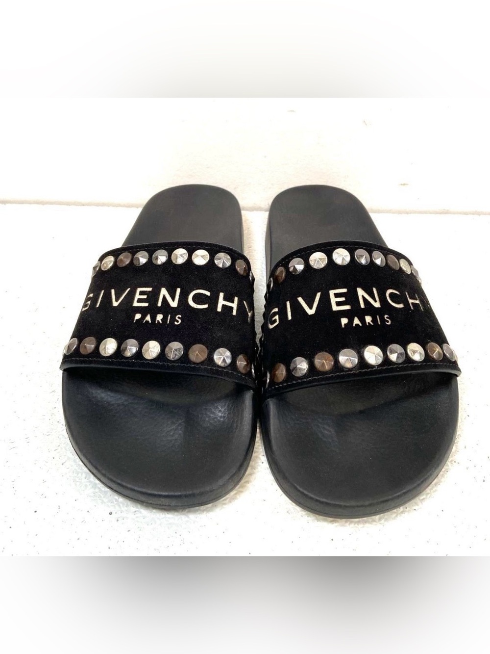 Givenchy Black Studded Logo Slides